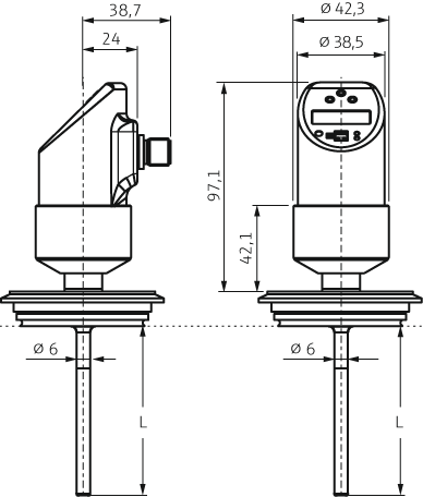 Hygienic Flow switch - Dimensions