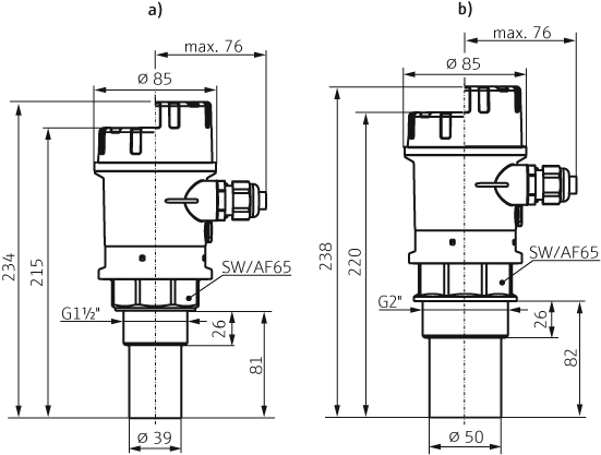 Ultrasonic sensor for non-contact level measurement - Dimensions