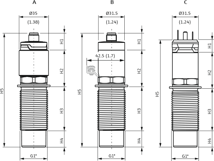 Capacitance point level switch for powdered and fine-grained solidsCapacitance point level switch for powdered and fine-grained solids - Dimensions