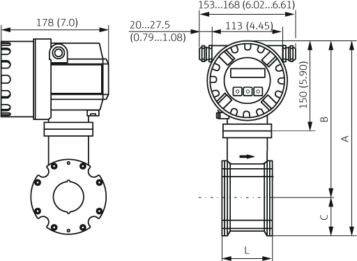 Electromagnetic flowmeter - Dimensions
