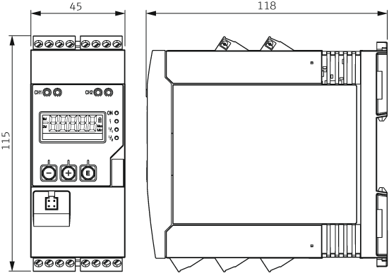 Dimensions of a process transmitter RM42