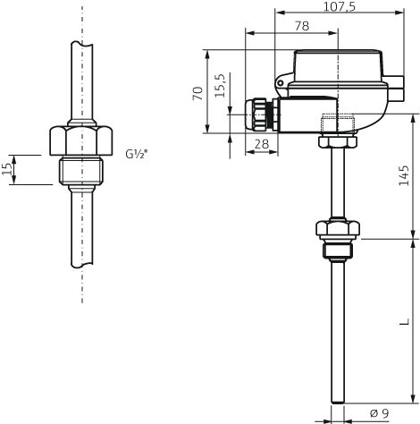 Compact thermometer Easytemp TSM187 - Dimensions