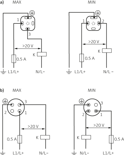 Detector de nivel FTL33 - Conexion eléctrica - CA/CC