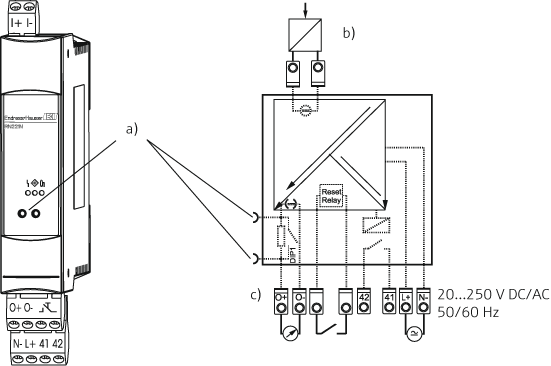 Electrical connection of an active barrier RN221N with HART diagnostics option